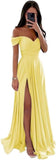 Women's Off Shoulder Satin Bridesmaid Dresses Long Ruched Mermaid Formal Dresses with Slit