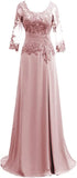 Women's Lace Appliqued Mother of The Bride Dresses 3/4 Sleeves Scoop Long Formal Evening Dress