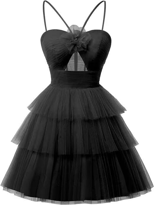 Tulle Homecoming Dresses 2027 Layered Spaghetti Straps Short Prom Dress A-Line Prom Cocktail Party Gown