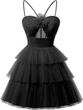 Tulle Homecoming Dresses 2027 Layered Spaghetti Straps Short Prom Dress A-Line Prom Cocktail Party Gown