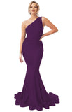 Womens One Shoulder Mermaid Bridesmaid Dresses for Wedding Long Tight Ruched Prom Dresses Evening Formal Gowns