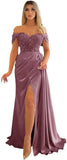 Off Shoulder Beaded Satin Bridesmaid Dresses for Women 2027 Mermaid Prom Dress with Slit