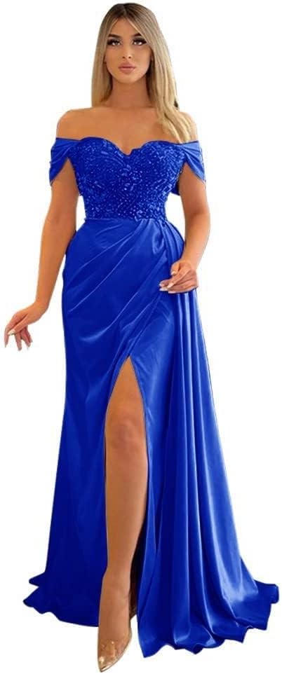 Off Shoulder Beaded Satin Bridesmaid Dresses for Women 2027 Mermaid Prom Dress with Slit