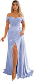 Off Shoulder Beaded Satin Bridesmaid Dresses for Women 2027 Mermaid Prom Dress with Slit