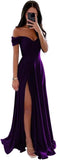 Women's Off Shoulder Satin Bridesmaid Dresses Long Ruched Mermaid Formal Dresses with Slit