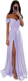 Women's Off Shoulder Satin Bridesmaid Dresses Long Ruched Mermaid Formal Dresses with Slit