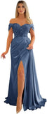Off Shoulder Beaded Satin Bridesmaid Dresses for Women 2027 Mermaid Prom Dress with Slit