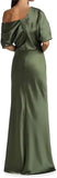Satin Mother of The Bride Dresses for Wedding One Shoulder Formal Dress with Sleeves Mermaid Evening Party Gowns