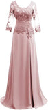 Women's Lace Appliqued Mother of The Bride Dresses 3/4 Sleeves Scoop Long Formal Evening Dress
