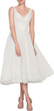 Tea Length A-Line V Neck Formal Evening Party Gowns for Women Sleeveless Puffy Midi Tulle Cocktail Prom Dress