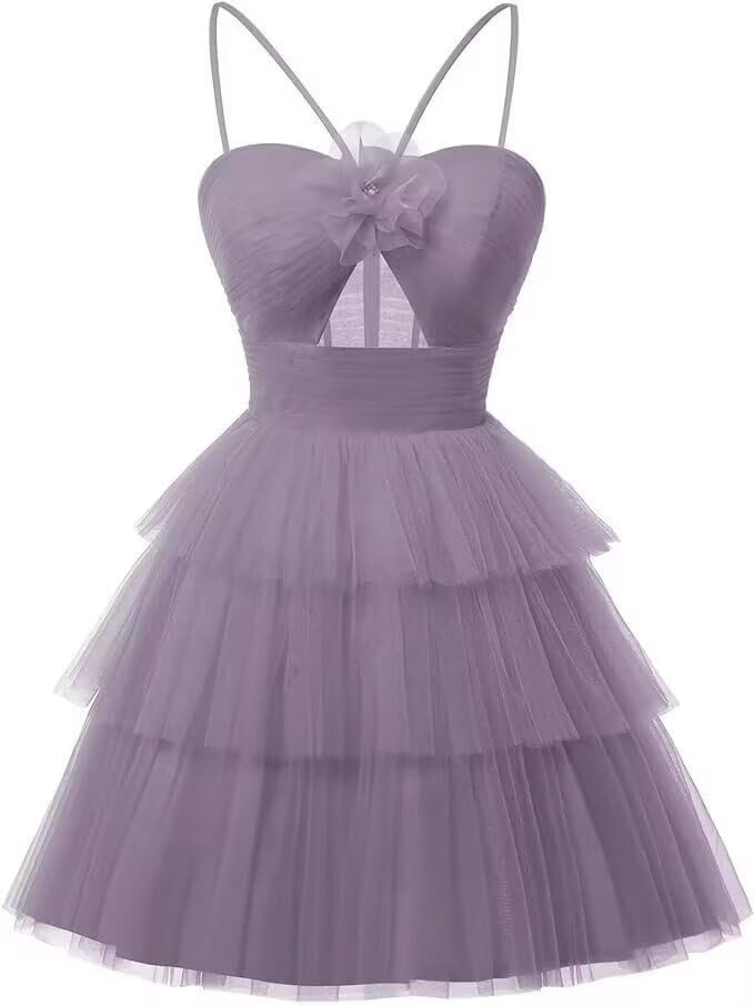 Tulle Homecoming Dresses 2027 Layered Spaghetti Straps Short Prom Dress A-Line Prom Cocktail Party Gown