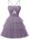Tulle Homecoming Dresses 2027 Layered Spaghetti Straps Short Prom Dress A-Line Prom Cocktail Party Gown