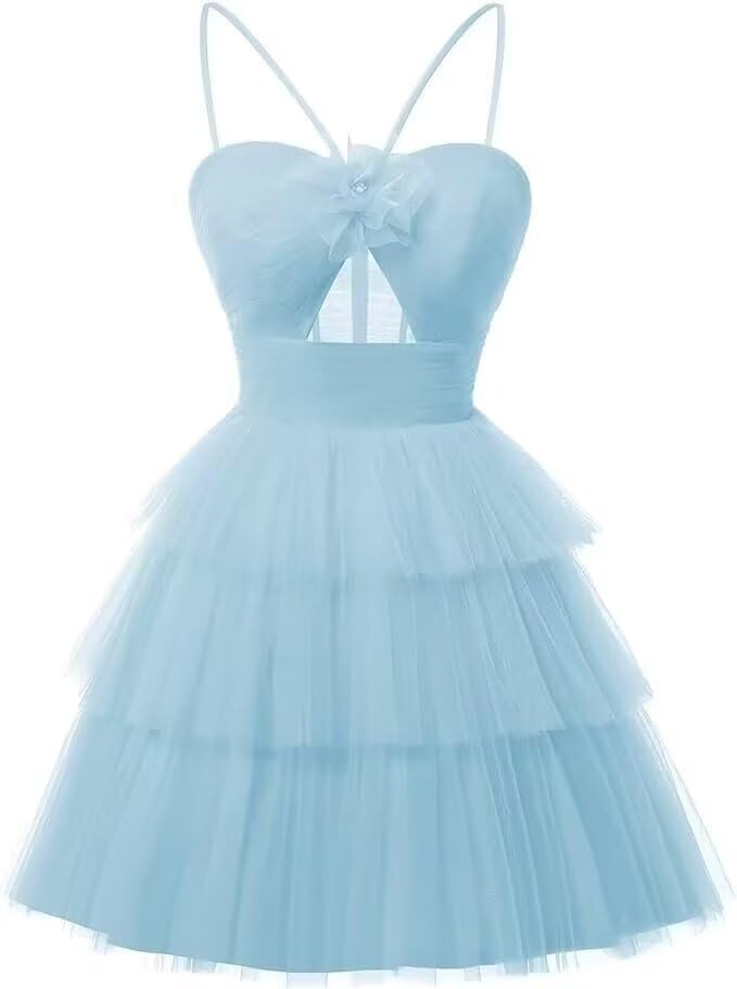 Tulle Homecoming Dresses 2027 Layered Spaghetti Straps Short Prom Dress A-Line Prom Cocktail Party Gown