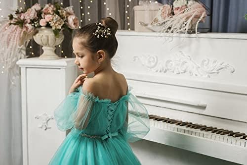 Puffy Sleeves Flower Girl Dress for Wedding Tulle Princess Pageant Dress Kids Prom Ball Gown with Belt