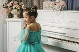 Puffy Sleeves Flower Girl Dress for Wedding Tulle Princess Pageant Dress Kids Prom Ball Gown with Belt