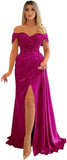 Off Shoulder Beaded Satin Bridesmaid Dresses for Women 2027 Mermaid Prom Dress with Slit