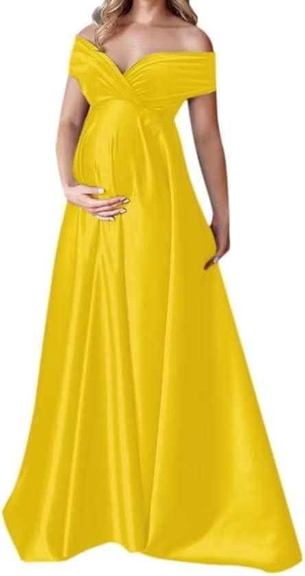 Velvet Maternity Dress for Photoshoot Off Shoulder Satin Pregnancy Gown Bridal Lingerie Robe for Baby Shower