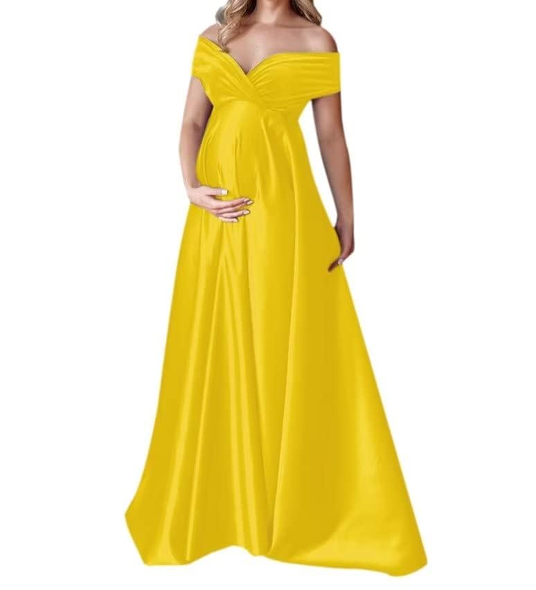 Velvet Maternity Dress for Photoshoot Off Shoulder Satin Pregnancy Gown Bridal Lingerie Robe for Baby Shower