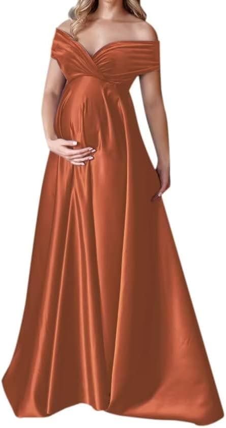 Velvet Maternity Dress for Photoshoot Off Shoulder Satin Pregnancy Gown Bridal Lingerie Robe for Baby Shower