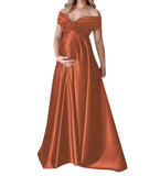 Velvet Maternity Dress for Photoshoot Off Shoulder Satin Pregnancy Gown Bridal Lingerie Robe for Baby Shower