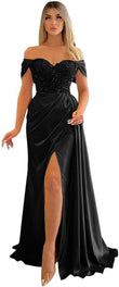 Off Shoulder Beaded Satin Bridesmaid Dresses for Women 2027 Mermaid Prom Dress with Slit