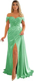 Off Shoulder Beaded Satin Bridesmaid Dresses for Women 2027 Mermaid Prom Dress with Slit