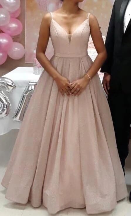 Women's Glittery Spaghetti V-Neck Prom Dresses Long Side Split Formal Evening Gowns