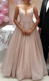 Women's Glittery Spaghetti V-Neck Prom Dresses Long Side Split Formal Evening Gowns