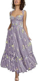 Vestidos de tul con bordado floral para mujer 2024, vestidos formales de fiesta de noche 