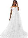 Off The Shoulder Tulle Prom Dresses 2027 Lace Applique A Line Long Sparkly Formal Evening Party Gowns