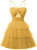 Tulle Homecoming Dresses 2027 Layered Spaghetti Straps Short Prom Dress A-Line Prom Cocktail Party Gown