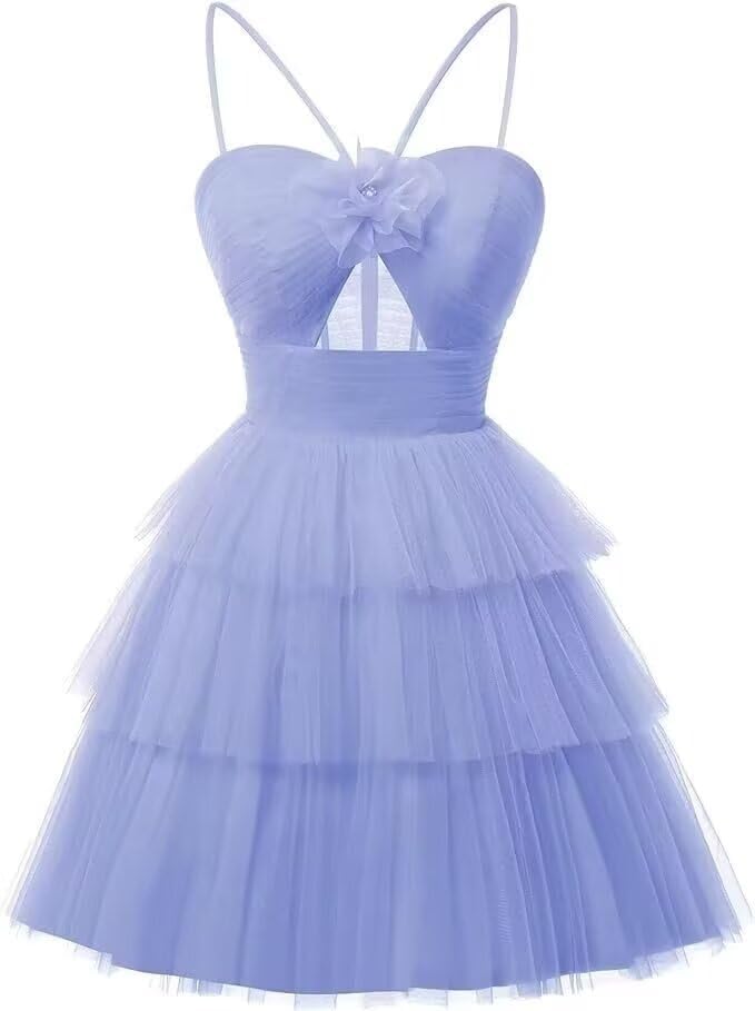Tulle Homecoming Dresses 2027 Layered Spaghetti Straps Short Prom Dress A-Line Prom Cocktail Party Gown