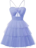 Tulle Homecoming Dresses 2027 Layered Spaghetti Straps Short Prom Dress A-Line Prom Cocktail Party Gown