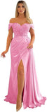 Off Shoulder Beaded Satin Bridesmaid Dresses for Women 2027 Mermaid Prom Dress with Slit