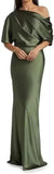 Satin Mother of The Bride Dresses for Wedding One Shoulder Formal Dress with Sleeves Mermaid Evening Party Gowns