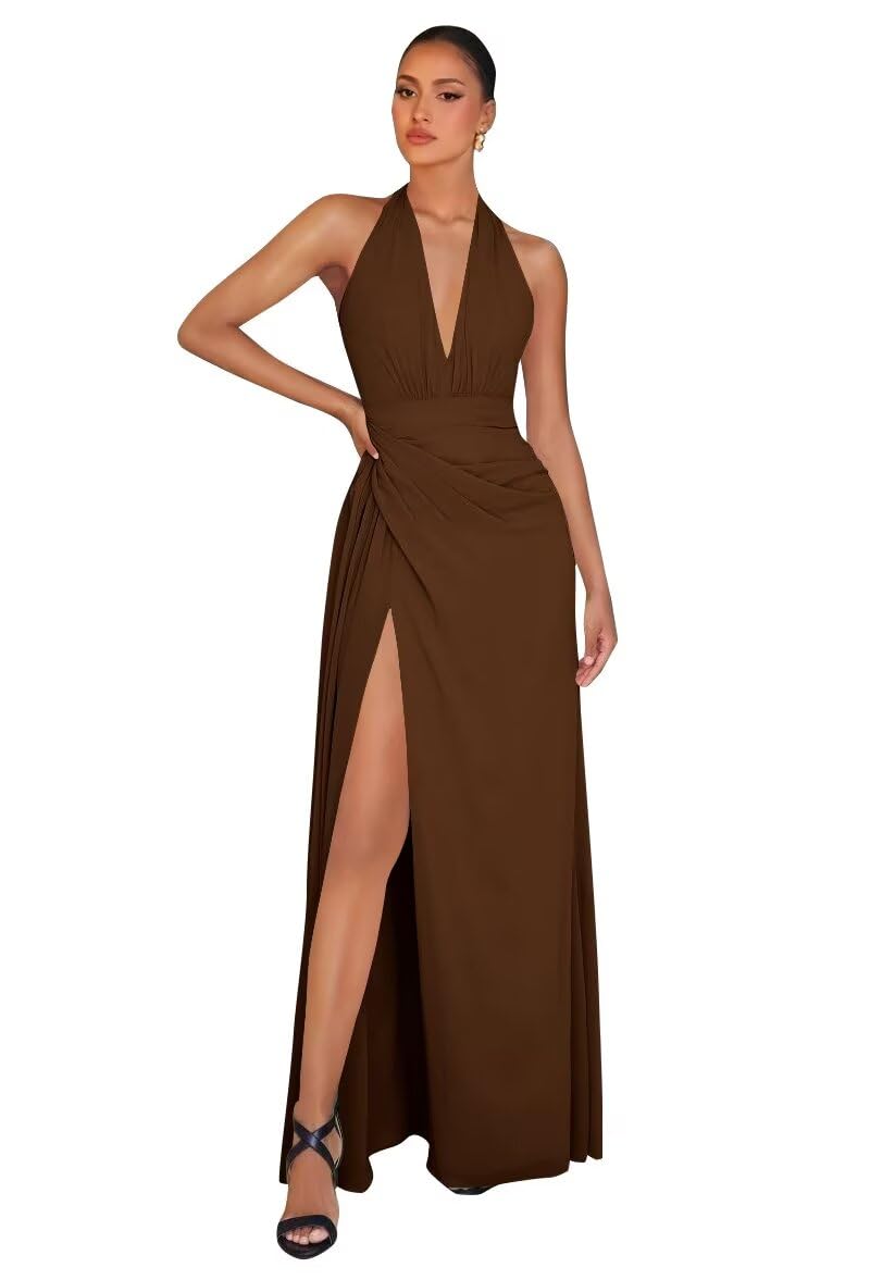Chiffon Bridesmaid Dresses for Women Long Halter A-line Formal Dress with Slit 2026 Pleated Evening Party Gowns