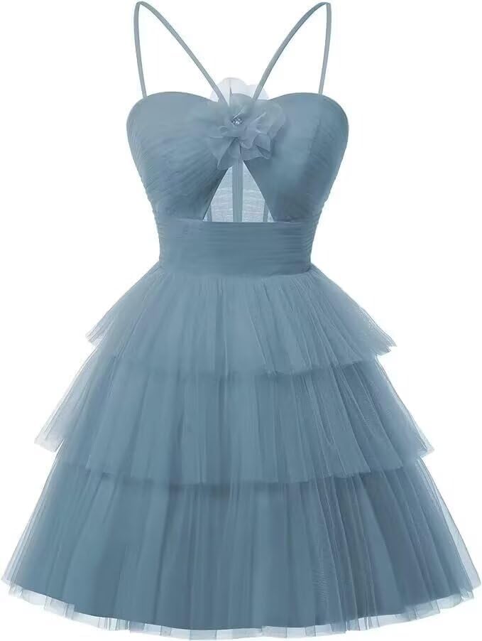Tulle Homecoming Dresses 2027 Layered Spaghetti Straps Short Prom Dress A-Line Prom Cocktail Party Gown
