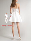Women's Strapless Satin Short Prom Dresses with Pocket A Line Glitter Homecoming Dress Short Evening Party Ball Gown