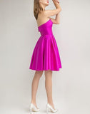 Women's Strapless Satin Short Prom Dresses with Pocket A Line Glitter Homecoming Dress Short Evening Party Ball Gown