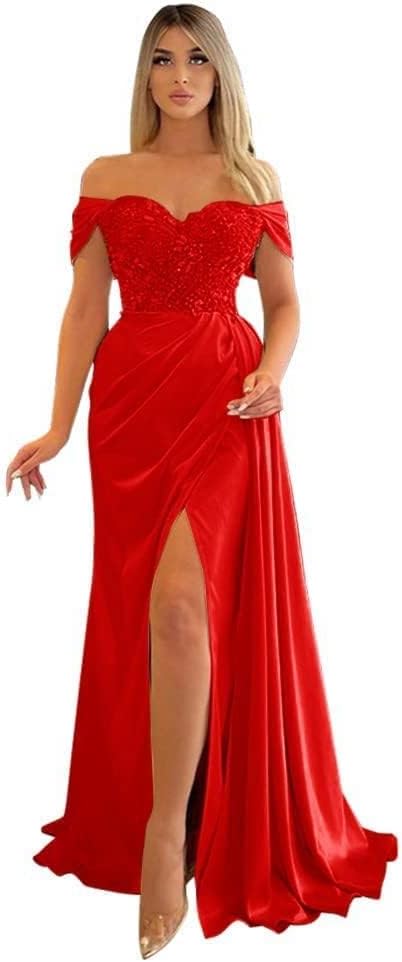 Off Shoulder Beaded Satin Bridesmaid Dresses for Women 2027 Mermaid Prom Dress with Slit