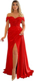 Off Shoulder Beaded Satin Bridesmaid Dresses for Women 2027 Mermaid Prom Dress with Slit