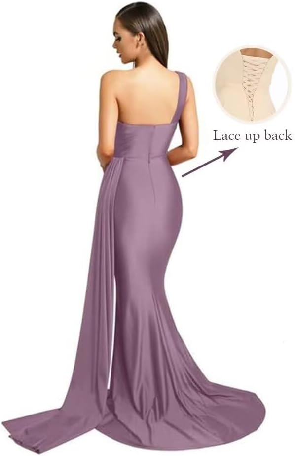 One-Shoulder-Brautjungfernkleider für Hochzeiten, Meerjungfrau-Satin-Ballkleider, lang, figurbetont, formelle Abendkleider 