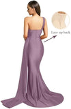 One-Shoulder-Brautjungfernkleider für Hochzeiten, Meerjungfrau-Satin-Ballkleider, lang, figurbetont, formelle Abendkleider 