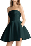 Women's Strapless Satin Short Prom Dresses with Pocket A Line Glitter Homecoming Dress Short Evening Party Ball Gown