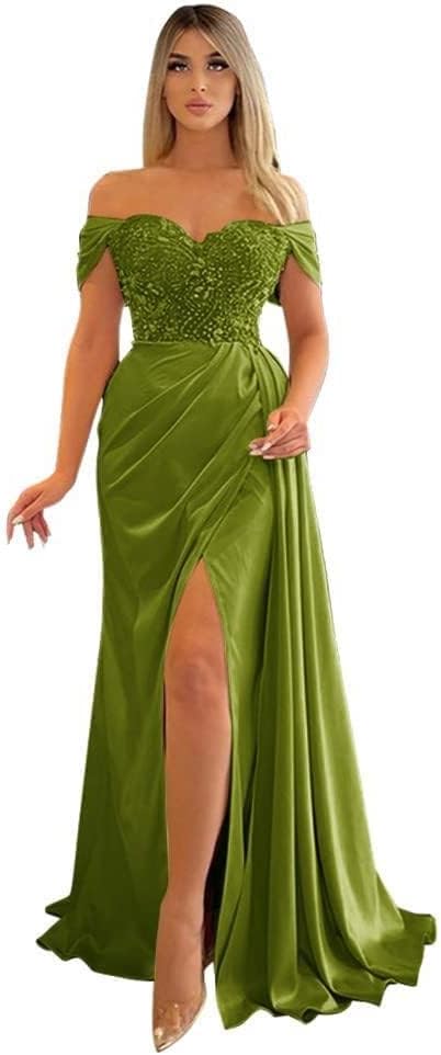 Off Shoulder Beaded Satin Bridesmaid Dresses for Women 2027 Mermaid Prom Dress with Slit