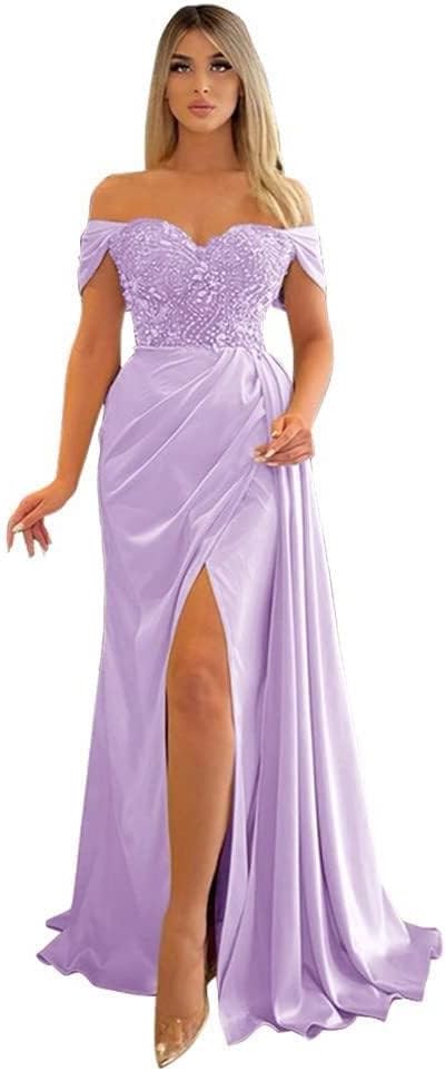 Off Shoulder Beaded Satin Bridesmaid Dresses for Women 2027 Mermaid Prom Dress with Slit