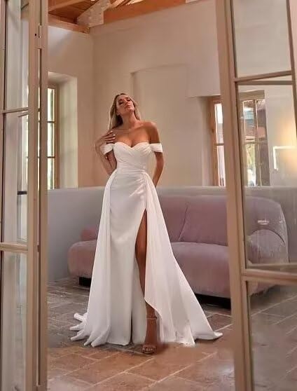 Off The Shoulder Prom Dress 2027 Long Ball Gown with Slit Mermaid Satin Formal Dresses for Women