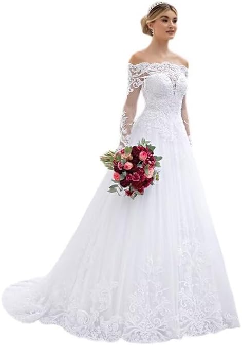 Women's Beach Wedding Dresses for Bride 2025 Long Lace Wedding Bridal Gowns - A-white / Custom Size Women's Beach Wedding Dresses for Bride 2025 Long Lace Wedding Bridal Gowns - A-white / Custom Size