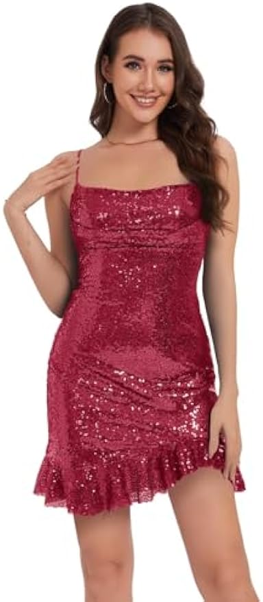 Vestidos de fiesta brillantes para adolescentes, cuello vuelto, tirantes finos, lentejuelas, vestido de fiesta corto 
