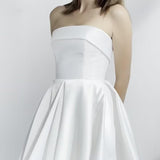 Women's Strapless Satin Short Prom Dresses with Pocket A Line Glitter Homecoming Dress Short Evening Party Ball Gown